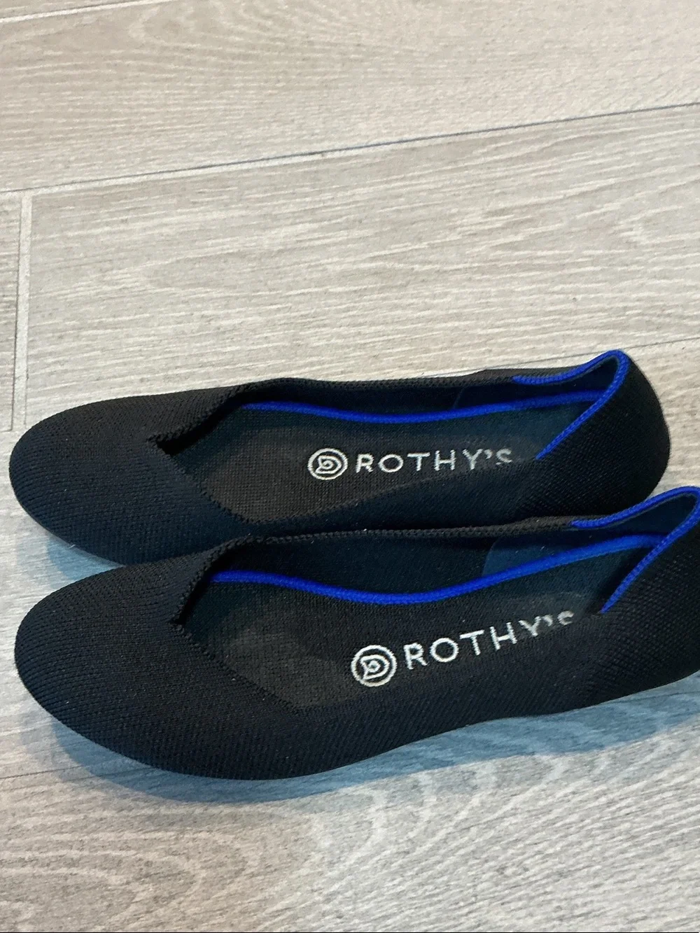 Rothy's Black Knit Ballet Flats with Blue Trim Women’s Sz 7